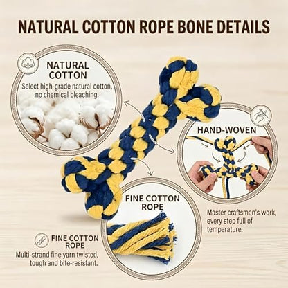 Bone-Shaped Dog Rope Chew Toy, Blue & Yellow - Image 3