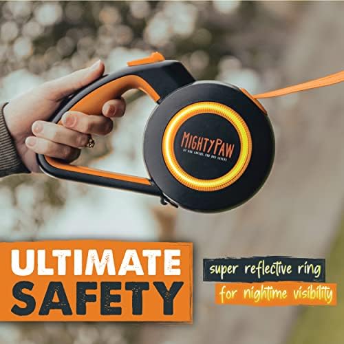 Mighty Paw Retractable Dog Leash 2.0 | 16' Heavy Duty Reflective Nylon Tape Lead for Pets up to 0-50 lbs. Tangle Free Design W/One Touch Quick-Lock Braking System & Anti-Slip Handle (Orange/Lite) - Image 4