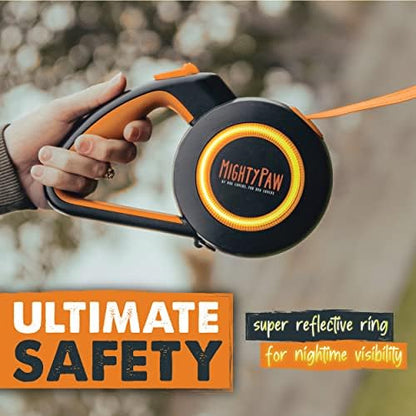 Mighty Paw Retractable Dog Leash 2.0 | 16' Heavy Duty Reflective Nylon Tape Lead for Pets up to 0-50 lbs. Tangle Free Design W/One Touch Quick-Lock Braking System & Anti-Slip Handle (Orange/Lite) - Image 4