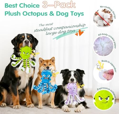 Fuufome Octopus Dog Toys with No Stuffing for Small, Medium & Large, 3 Pack - Image 2