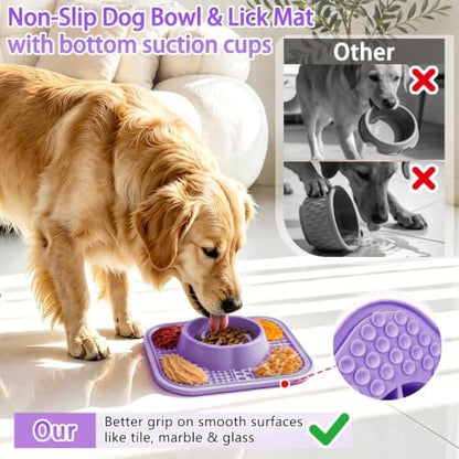 Slow Feeder Dog Bowls and Lick Mat for Dogs, Non-Slip Dog Bowl for Wet and Dry Food with Suction Cups for Slow Feeding & Anxiety Relief for Small to Large Dogs and Cats Purple - Image 5