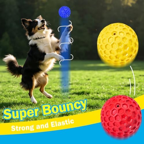 3 Pack Indestructible Squeaky Dog Balls for Aggressive Chewers, Interactive Dog Toys for Teething, Relieving Anxiety. Chew Toy for Large, Medium Breeds, Outdoor Rubber Balls. - Image 4
