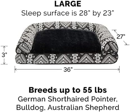 Furhaven Pillow Dog Bed for Large/Medium Dogs w/ Removable Bolsters & Washable Cover - Plush & Southwest Kilim Woven Decor Sofa - Black Medallion, Large - Image 2