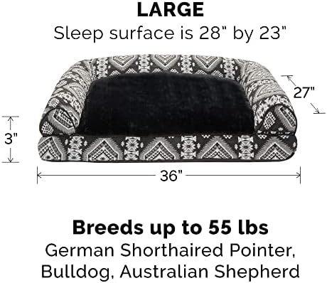 Furhaven Pillow Dog Bed for Large/Medium Dogs w/ Removable Bolsters & Washable Cover - Plush & Southwest Kilim Woven Decor Sofa - Black Medallion, Large - Image 2