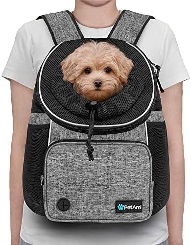 PetAmi Dog Front Carrier Backpack, Adjustable Dog Pet Cat Chest Carrier Backpack, Ventilated Dog Carrier for Hiking Camping Travel, Small Medium Puppy Large Cat Carrying Bag, Max 15 lbs, Gray - Image 2