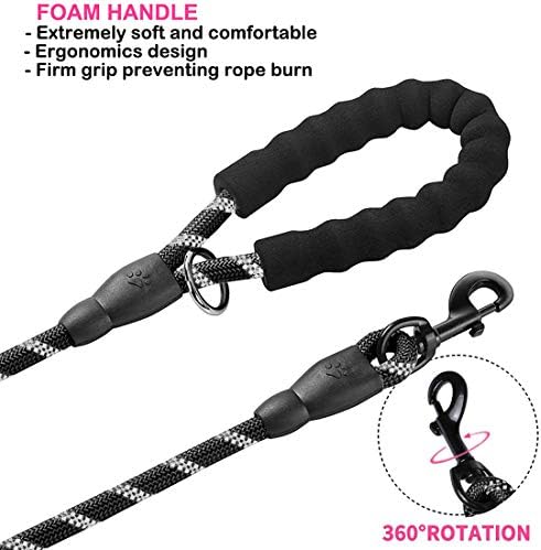 JSXD Heavy Duty Double Handle Dog Leash - 5 FT, Padded & Reflective, Rope for Small to Large Dogs (Black) - Image 4