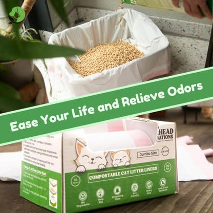 Cat Litter Box Liners - 100% Compostable - Drawstring Close - Scent Free - Jumbo Size XL (36" L x 18" W) - 40 Micron (1.6 Mil) Heavy Duty - 20 Count - Scratch, Tear & Leak Resistant - Image 5