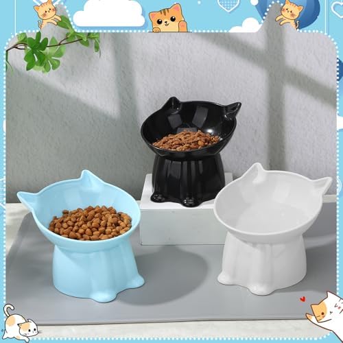 3 Pcs Elevated Cat Bowls 15°Raised Cat Food Bowl with Silicone Mat Blue - Image 7