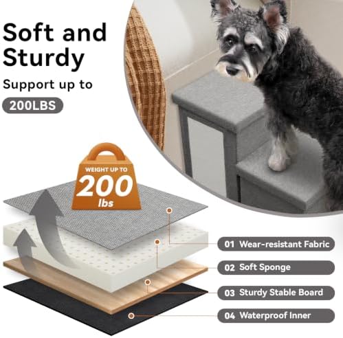 Zerbuger Dog Stairs with Storage, Grey Cat Scratcher 3 Steps Ramp no Condo - Image 5