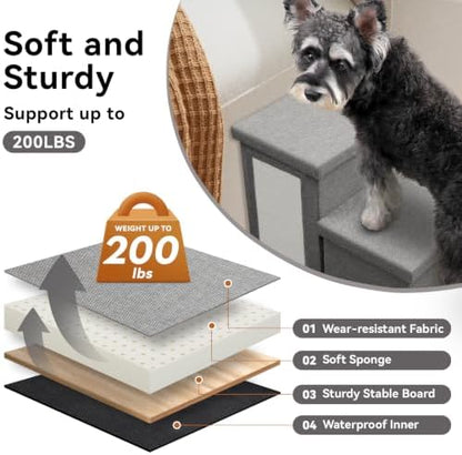 Zerbuger Dog Stairs with Storage, Grey Cat Scratcher 3 Steps Ramp no Condo - Image 5