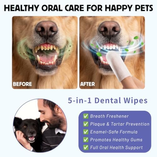 60CT Unscented Pet Dog Dental Wipes, No-Rinse for Ear Eye Gum Care - Image 2
