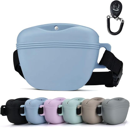 Pet Training Snack Pouch with Clicker 2.0 Upgraded Magnetic Closure, 1.66 Cup Silicone Belt Pouch for Dog Treats，Perfect for Training and Walking