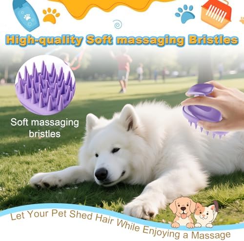 2-in-1 Dog Bath Brush for Grooming & Massage - Pet Silicone Brush for Long & Short Haired Dogs and Cats, Dog Scrubber for Bath, Rubber Curry Brush, Use Wet as Bath Brush or Dry for Grooming-Purple - Image 5