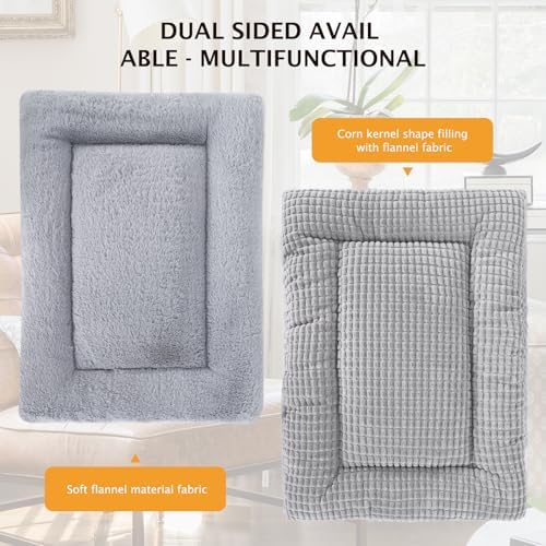 Reversible Dog Bed Mat with Plush and Corn Velvet,Soft Warm Pet Cushion, Dual Purpose Washable Sleeping Mattress Bed for Small Medium Large Dog and Cat XB004 (30"x20", Solid Grey) - Image 4