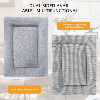 Reversible Dog Bed Mat with Plush and Corn Velvet,Soft Warm Pet Cushion, Dual Purpose Washable Sleeping Mattress Bed for Small Medium Large Dog and Cat XB004 (30"x20", Solid Grey) - Image 4