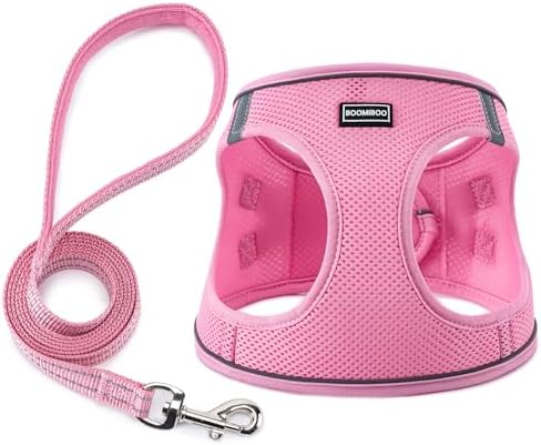 Dog Harness with Leash Set, Step-in Adjustable Puppy Pet Vest, Pink S by BOOMIBOO