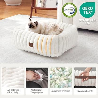 Cute Dog Bed for Small Dogs & Cats,Washable Fluffy Cat Beds for Indoor Cats, Rectangle Orthopedic Memory Foam Puppy Beds with Anti-Slip Bottom, 20 x19 x 6 Inches, Cream (20x19x6 inches) - Image 2