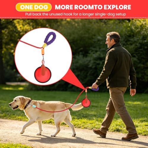 Double Dog Leash, Hands Free Dog Leash Set w/Sponge Handle, Adjustable 4.9-9.8ft for Walking Jogging Running Training, Multifunctional Handheld Crossbody Waist for Small Medium Dogs - Image 5