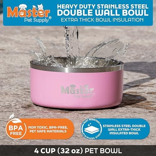 Master Pet Supply Stainless Steel Dog Bowls 32 oz Heavy Duty Hyper Pink - Image 3