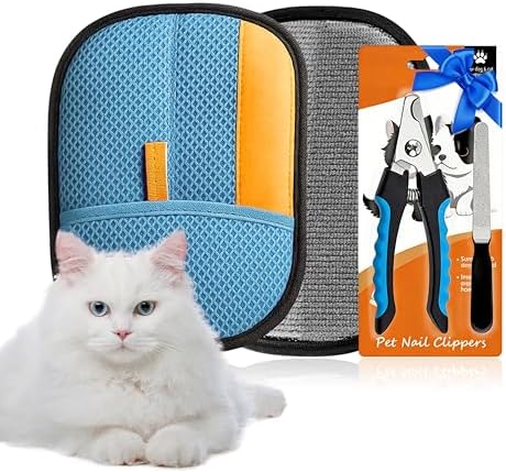Pet Grooming Glove Set for Dogs & Cats – Premium Pet Hair Removal Glove with Free Nail Clippers & Nail File by AstraVena