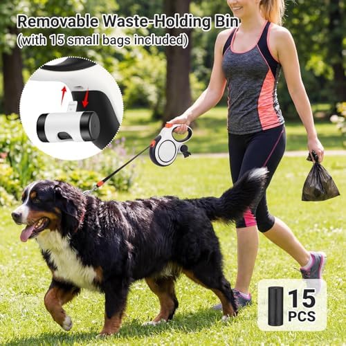 Segarty 26 Ft Walking Lead for Dogs 66 lbs - 110 lbs, 360°Tangle-Free 8m Retractable Long Leash with Detachable Poop Bag Holder for Pets Walk Outside, Anti-Slip Handle and One-Handed Brake Pause Lock - Image 6