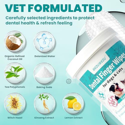 MEDUWEDU Dental Care Finger Wipes 60 Counts,Teeth Cleaning Finger Wipes for Dogs & Cats,Reduces Plaque & Supports Oral Freshness, Peach Scent - Image 3