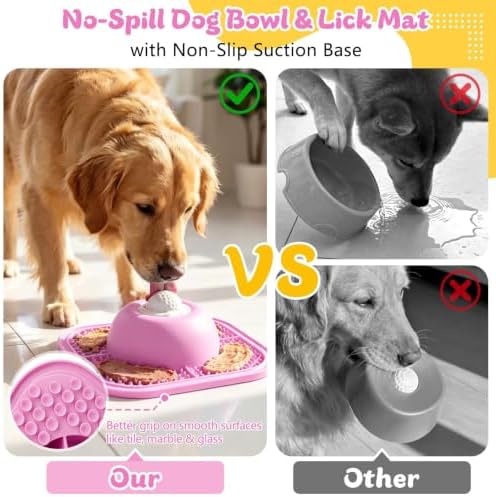 Slow Feeder Dog Bowls & Lick Mat for Liquid and Thick Treat, Anti-Slip Dog Lick Bowl with Interactive Rolling Ball, 5/6 Cup Pup Licking Toy for Large Medium Small Dogs and Cats Pink - Image 5
