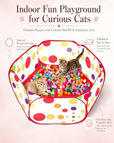 Cat Ball Pit with 227 Pcs Interactive Cat Toys, Enrichment Toys for Bored Indoor Cats Self Play, Include Pom Pom Balls Jingle and Crinkle Balls, Springs and Mice Toy for Kitten Fun and Exercise - Image 2