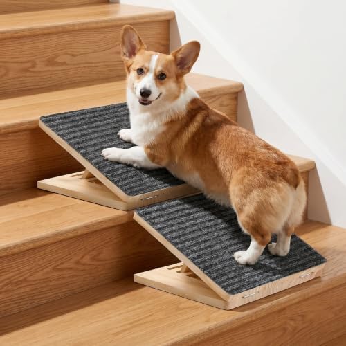 2 Pack Dog Ramp for Stairs - Adjustable Foldable Wooden Small Dog Ramp & Dachshund Ramp,Pet Ramp with Non-Slip Mat, Portable Pet Steps for Senior Pets & Puppies, 100lb Capacity by Unknown