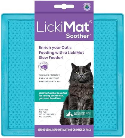 LickiMat Classic Soother, Cat Slow Feeder Lick Mat, Boredom Anxiety Reducer; Perfect for Food, Treats, Yogurt, or Peanut Butter. Fun Alternative to a Slow Feed Cat Bowl or Dish, Turquoise by LICKIMAT