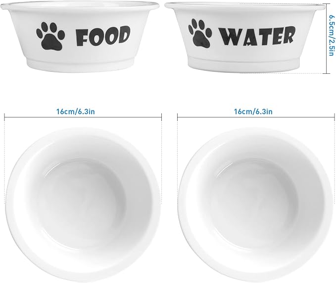 FOREYY Set of 2 Ceramic Dog Cat Bowl Set, Pet Porcelain Food and Water Feeder Dish Bowls with Anti Slip Band, Dishwasher and Microwave Safe (Small)