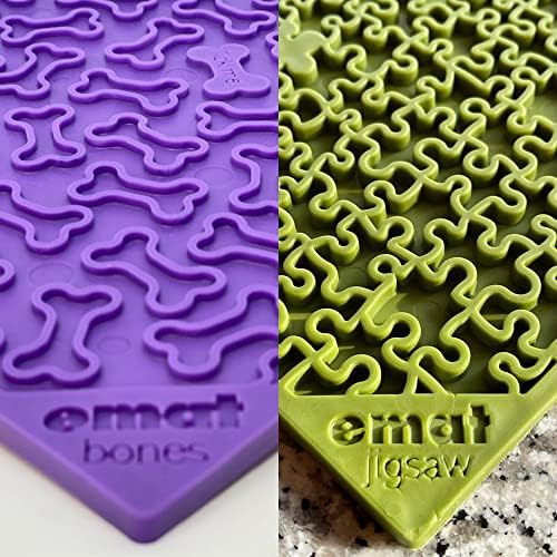 SodaPup Purple Bones & Green Jigsaw eMat Bundle – Durable Lick Mat Feeder Made in USA from Non-Toxic, Pet-Safe, Food Safe Rubber for Avoiding Overfeeding, Digestive Health, Calming, & More - Image 2