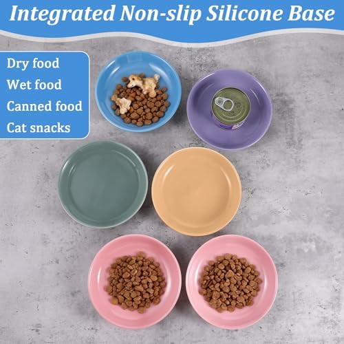 6 Pack Ceramic Cat Food Bowls, Non-Slip Shallow Cat Dishes with Silicone Base, Whisker Friendly Pet Bowls for Indoor Cats, Kittens, and Small Dogs, Multicolor - Image 4
