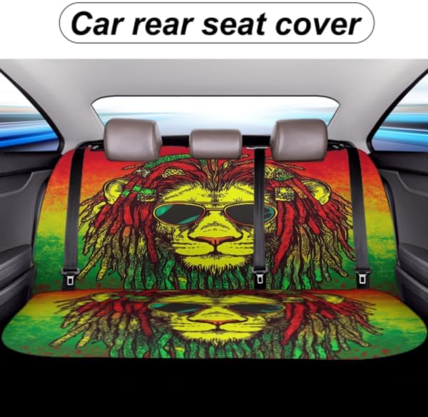 Fashion Universal Fit Auto Bench Seat Cushion Covers, Dirt Proof Dog Car Back Seat Cover, Car Rear Bench Seat Covers for Trucks SUV Compatible with Jamaican Rasta Flag Rastafarian Reggae Lion