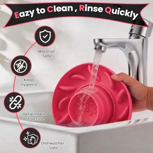PUPPYGANG 2-in-1 Slow Feeder Dog Bowl & Dog Lick Bowl for Medium Large Dogs, Silicone Puzzle Feeder with Removable Lick Ball, Suction Base Bowl for Kibble, Wet Food, Yogurt & Peanut Butter (Red) - Image 6