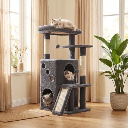 PETEPELA Kitten Cat Tree, 34.6" Small Cat Tower with Ramp & Toys, Deep Grey by PETEPELA