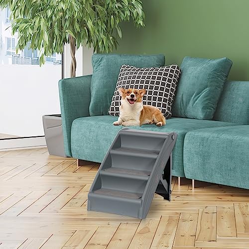 LEMY Foldable Pet Ladder,Pet Stairs with 4 Steps,Plastic Anti-Slip Pet Furniture Pet Dog Steps for Small/Old Dog,Grey - Image 4