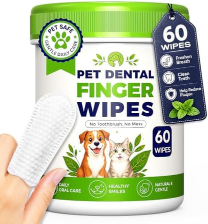 Dog Dental Wipes for Teeth Cleaning, Finger Toothbrush Wipes for Dogs Cats,Dog Teeth Cleaning Wipes Reduce Bad Breath & Plaque Tartar, No-Rinse Daily Oral Care,Dog Toothbrush & Toothpaste Alternatives by EDGEVEIL