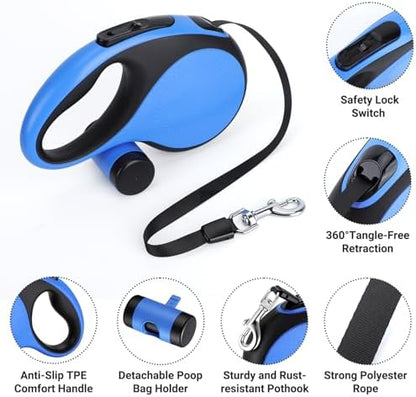 Segarty 16 Ft Retractable Dog Leash with Detachable Poop Bag Holder, 5m Walking Leash for Pets up to 66 lbs, 360°Tangle-Free Dog Lead with Anti-Slip Handle & One-Handed Brake Pause Lock for Outdoors - Image 3