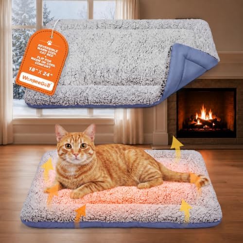 Self Warming Cat Bed, Reversible Cooling Mat for Cats, Dark Blue, 18x24 In by WanpeeGoo