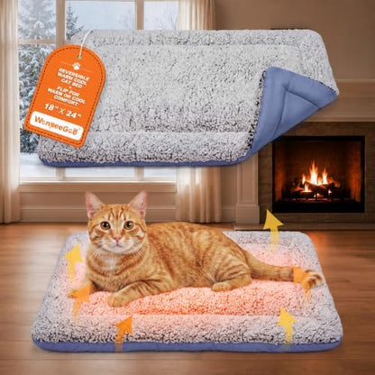 Self Warming Cat Bed, Reversible Cooling Mat for Cats, Dark Blue, 18x24 In by WanpeeGoo