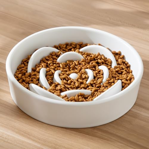 8.25'' Ceramic Slow Feeder Dog Bowls - Petal Shape Modern Dog Food Dish for Medium and Large Breeds, Puzzle Maze Bowl to Slow Down Eating, Anti-Gulping, Dishwasher & Microwave Safe, White - Image 7