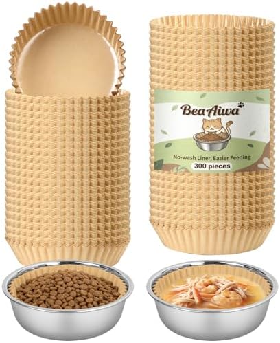 Cat Bowl Set (300 Disposable Pet Bowl Liners with 2 Stainless Steel Bowls) by Unknown