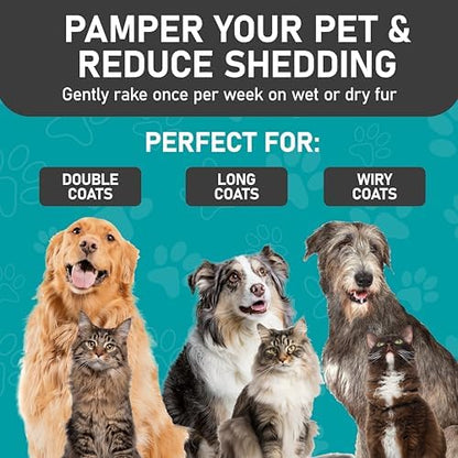 Maxpower Planet Hair Brush - Double Sided Shedding, Dematting Undercoat Rake for Dogs and Cats - Extra Wide Dog Grooming Brush, Reduce Shedding by 95%, Turquoise - Image 4