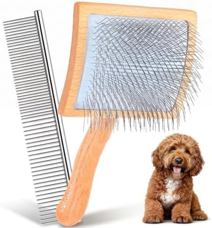 Slicker Brush for Dogs, Doodles, Poodles & Long Haired Cats by WOPQAEM%C2%AE