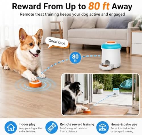 Interactive Dog Treat Dispenser Toy with Remote Button, Dog Puzzle Feeder & Slow Feeder for Bored Dogs, Mental Stimulation Reward Training Toy with 8 DIY Stickers - Image 5