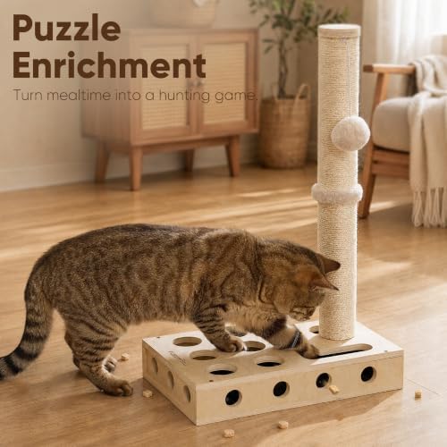 FUKUMARU Sisal Cat Scratching Post, Wood Cat Scratcher with Interactive Box - Image 6