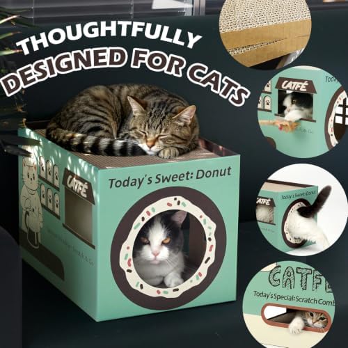 ARGOPET Cardboard Cat Scratcher House, Cozy Cardboard Design with 2 PCS Scratching Pads, Cat Scratcher Box & Bed, 17-Inch Corrugated Cat Scratcher, Safe and Secure for Kittens, Easy to Assemble（Green） - Image 2
