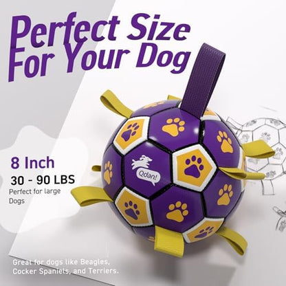QDAN Dog Ropes Toys, Soccer Ball with Straps, Interactive Dog Toys for Tug of War, Dog Water Toy, Durable Balls for Medium Large Dogs（8 Inch） - Image 6