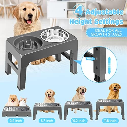URPOWER Raised Dog Bowls 4 Height Adjustable Elevated Bowl Stand - Image 2
